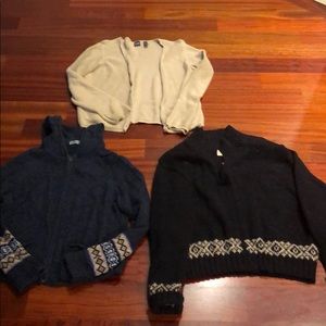 3 winter sweaters 2 zip up and 1 cardigan